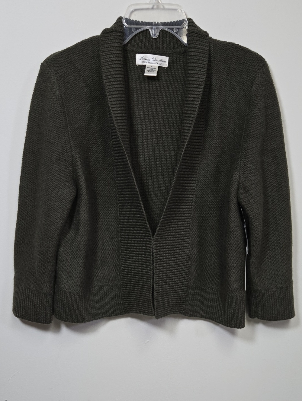 Marisa Christina Olive Open-Front Cardigan 100% Merino Wool Size XL NWT
